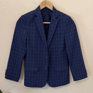 Nautica Navy Blue Glen Plaid Suit Sport Coat Jacket Blazer Boys Size 10
